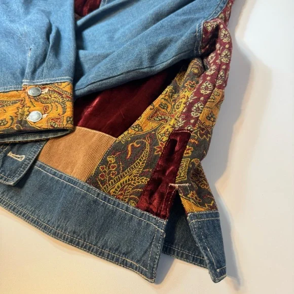 Out Of The Blue J Jill Women's Denim Patchwork Tapestry Lined Jean Jacket Sz XL - Picture 9 of 13